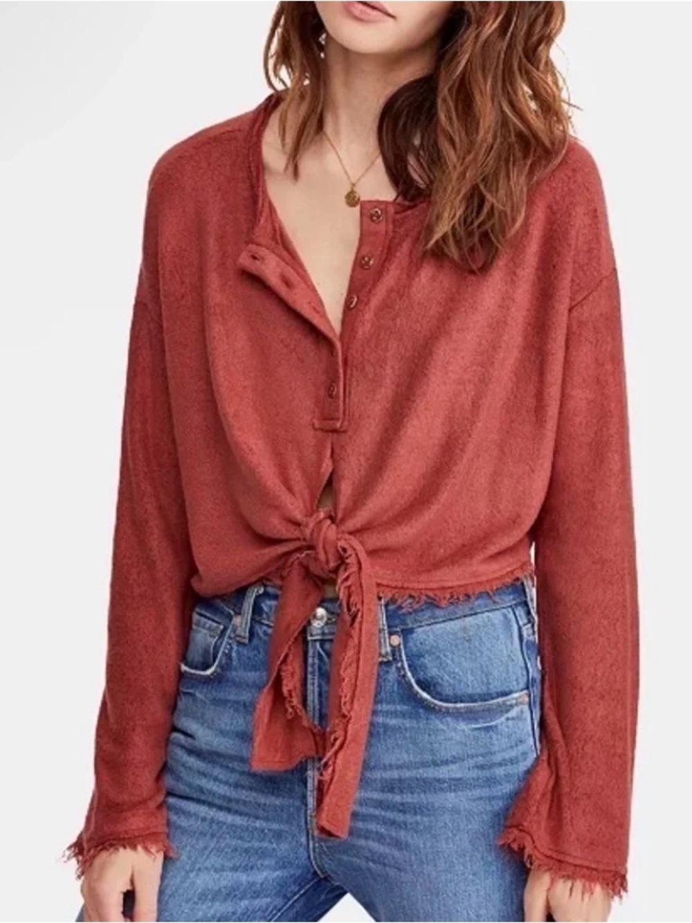 We The Free Sienna Button Down Henley Tie-Front Shirt